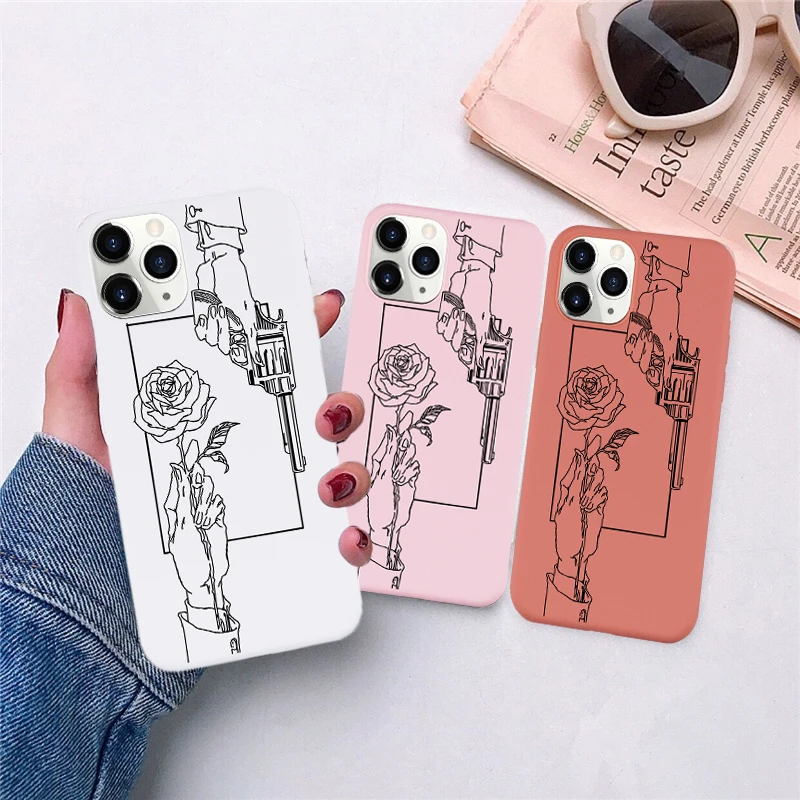 

Simple Lines Gun Rose Soft Silicone Phone Case for iPhone 12 Mini 11 Pro X XR XS MAX 6 6S 7 8 Plus SE 2020 Minimalist Back Cover