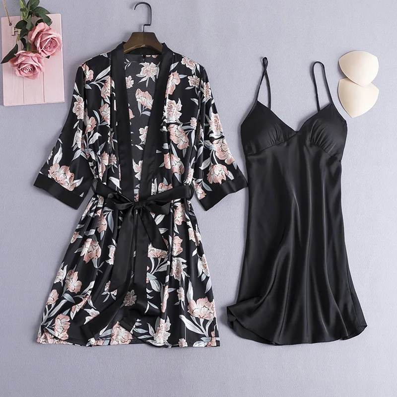 Женский халат-кимоно из искусственного шелка с принтом | Женская одежда