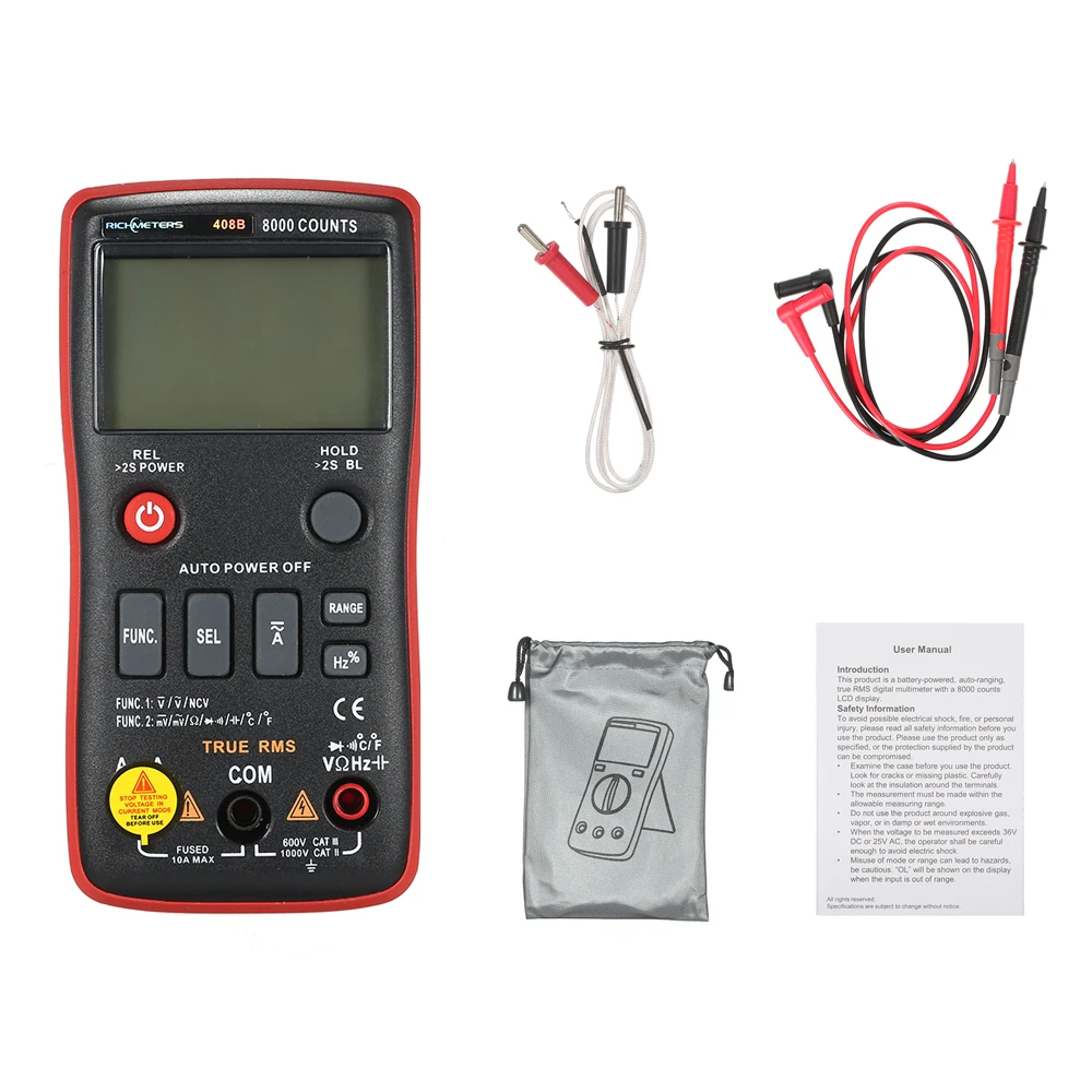 RM408B Цифровой мультиметр Кнопка 8000 отсчетов True RMS температурный тест 5 МГц Частота