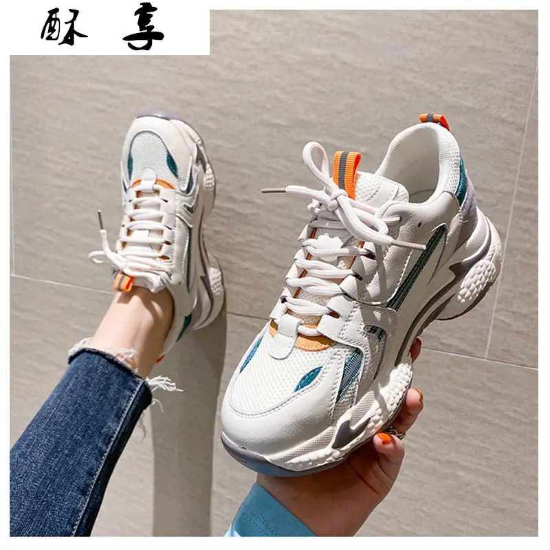 

Женские кроссовки на толстой подошве, сетчатые дышащие кроссовки с вулканизированной подошвой, повседневная обувь для весны, 2021