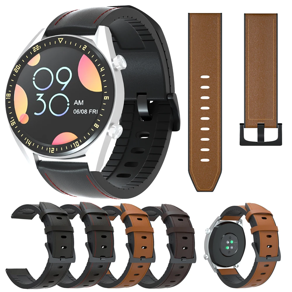 

20mm Leather & silicone watch strap replacement watchband black buckle For Huawei GT2 42mm honor 42mm Galaxy 42mm S2 Sport band