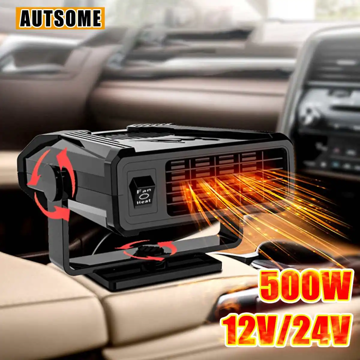 

12V 24V 500W 360° Portable Electric Dryer Car Truck Air Heater Cooling Heating Fan Windscreen Defogging