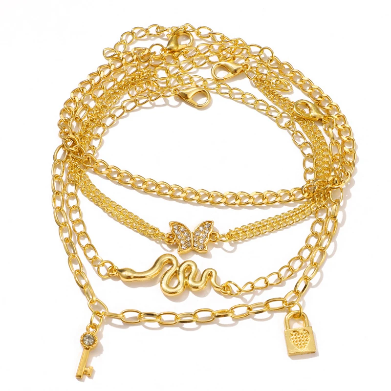 

Female Bohemian Crystal Butterfly Summer Anklets For Women Key Lock Ankle Bracelets Girls Barefoot on Leg Chain Jewelry Gifts