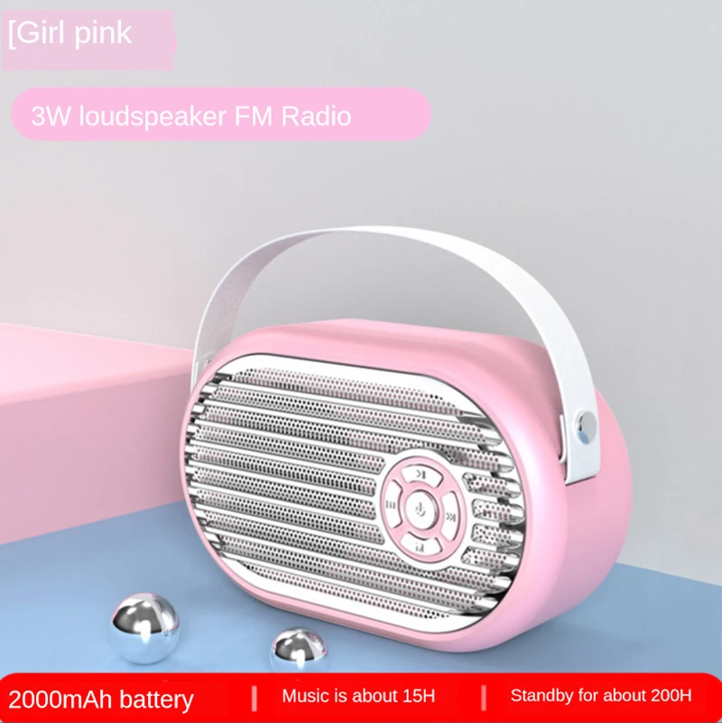 

Модная Bluetooth Колонка 2000 мАч, большой емкости, мини-сабвуфер, милый розовый портативный беспроводной бас, маленькая Колонка s, Ретро Радио