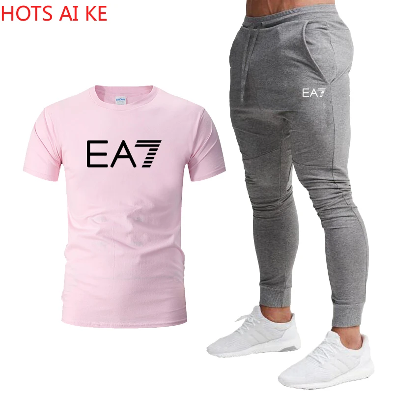 

summer Short sleeve T-Shirt leisure Set Top + Pants FitnessTwo Piece 2021 Men's and Women's