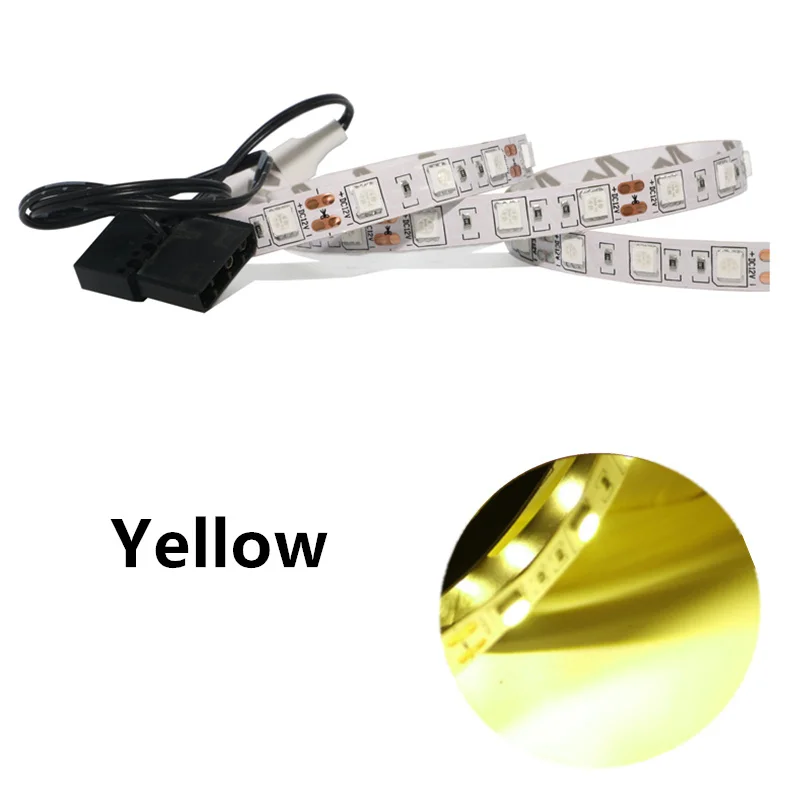 yellow Чехол для компьютера, клейкая лента, светильник 5050 SMD, гибкая светодиодная лента 12В, ПК, фоновый светильник, красный, желтый, зеленый, RGB, 12 цветов - Испускаемый цвет: yellow