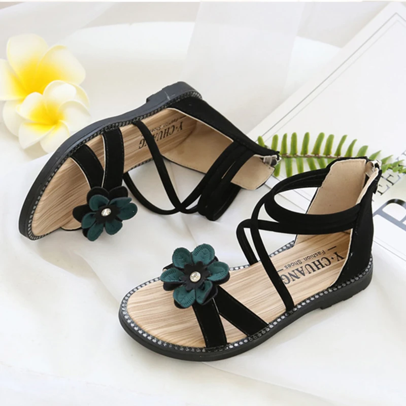 

KushyShoo Toddler Girl Sandals 2020 Summer Fashion Korean Soft Children Princess Shoes Flowers Solid Gladiator Kids Shoes