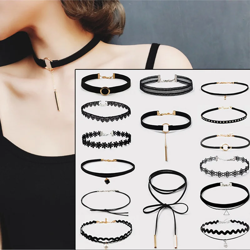 

INS Hot Velvet Choker Necklace for Women Vintage Sexy Lace Necklace with Pendants Gothic Girl Collar Neck Jewelry Accessories
