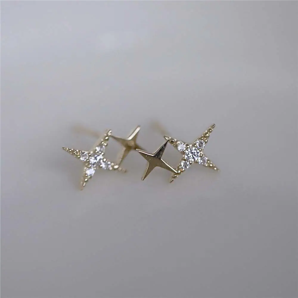 

Japanese Micro Inlaid Crystal Stud Earrings Four-Pointed Star Plating 14k Gold Earrings Women Small Cute Banquet Fashion Jewelry