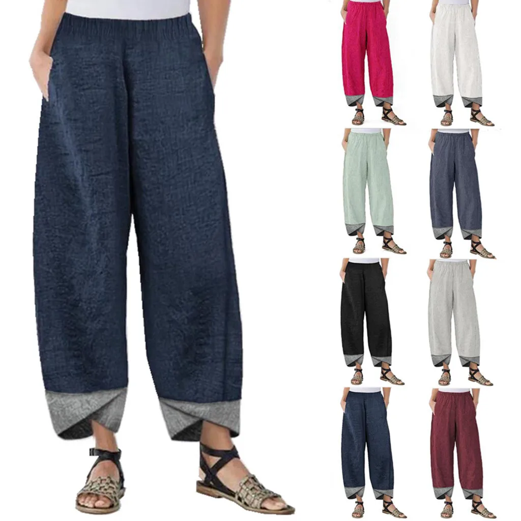 

Vintage Printed Harem Pants Women Trousers Casual Elastic Waist Cotton Linen Wide Leg Pants Loose Pantalon Summer Plus Size Pant