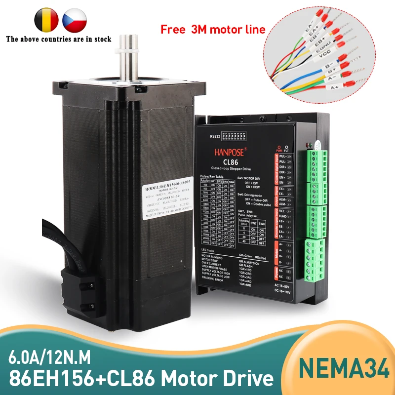 

NEMA34 Step-servo motor 86EH156A6003 6.0A 12N.m 156MM Closed Loop Servo motor+CL86 Drive For CNC 3D Printer Monitor Equipment