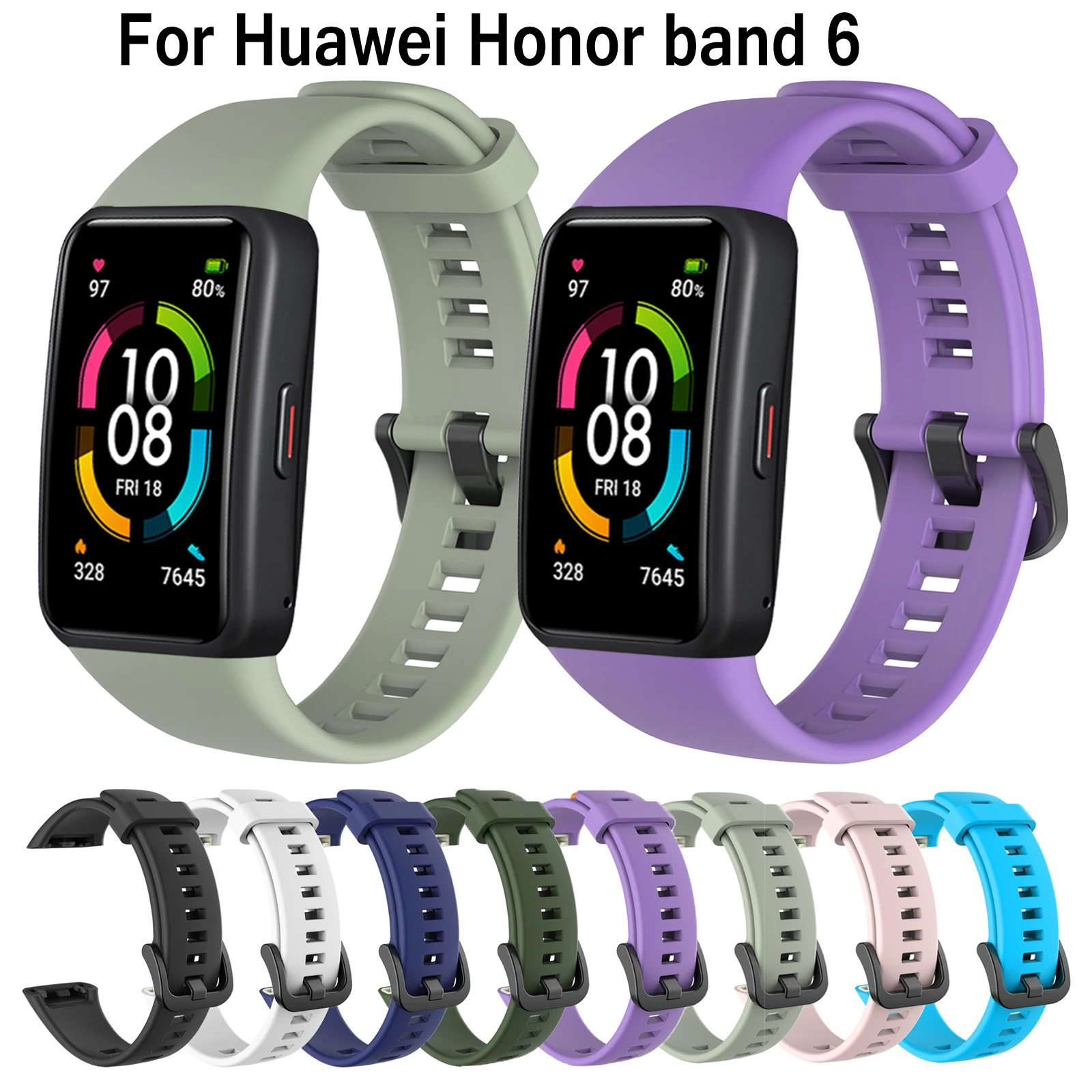 Ремешок силиконовый для смарт часов Huawei Honor band 6 сменный регулируемый браслет