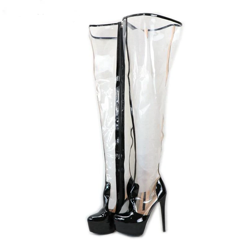 

Women Platform Over The Knee Boots Sexy Transparent Thin High Heels Patent Leather Long Boots Women 2021 High Heels