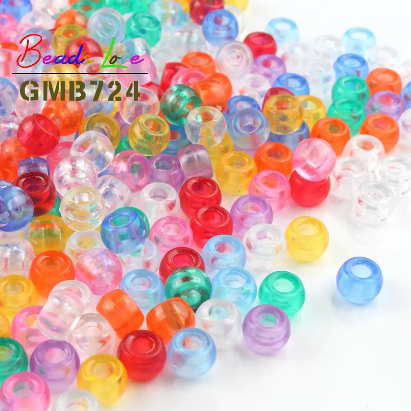 100 шт./лот акриловые бусины с большим отверстием 6*9 мм прозрачные разноцветные