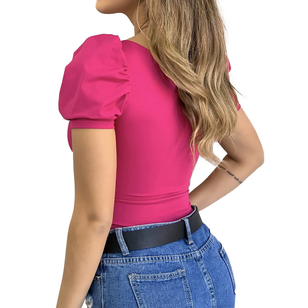 Женская футболка Однотонная с пышными рукавами топы Женский пуловер весна-лето