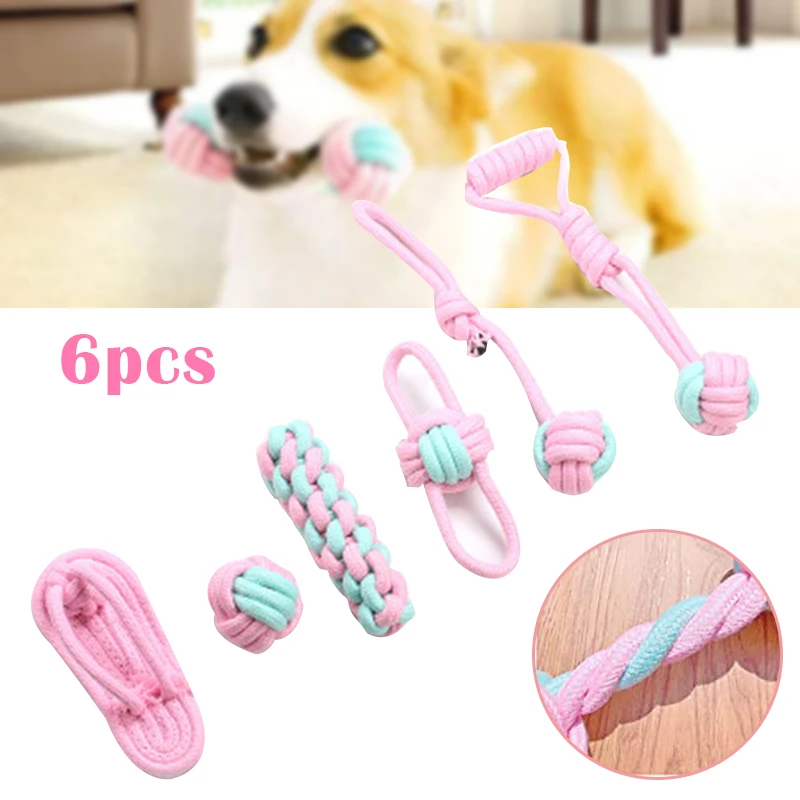 

6 шт., веревка для собак, игрушки для щенков, прочная игрушка с узелком, игрушка для чистки зубов для собак, TN99