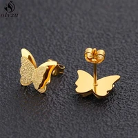 cute rose gold frosted butterfly earrings girls exquisite stainless steel animal stud earring for women child cartilage ear stud