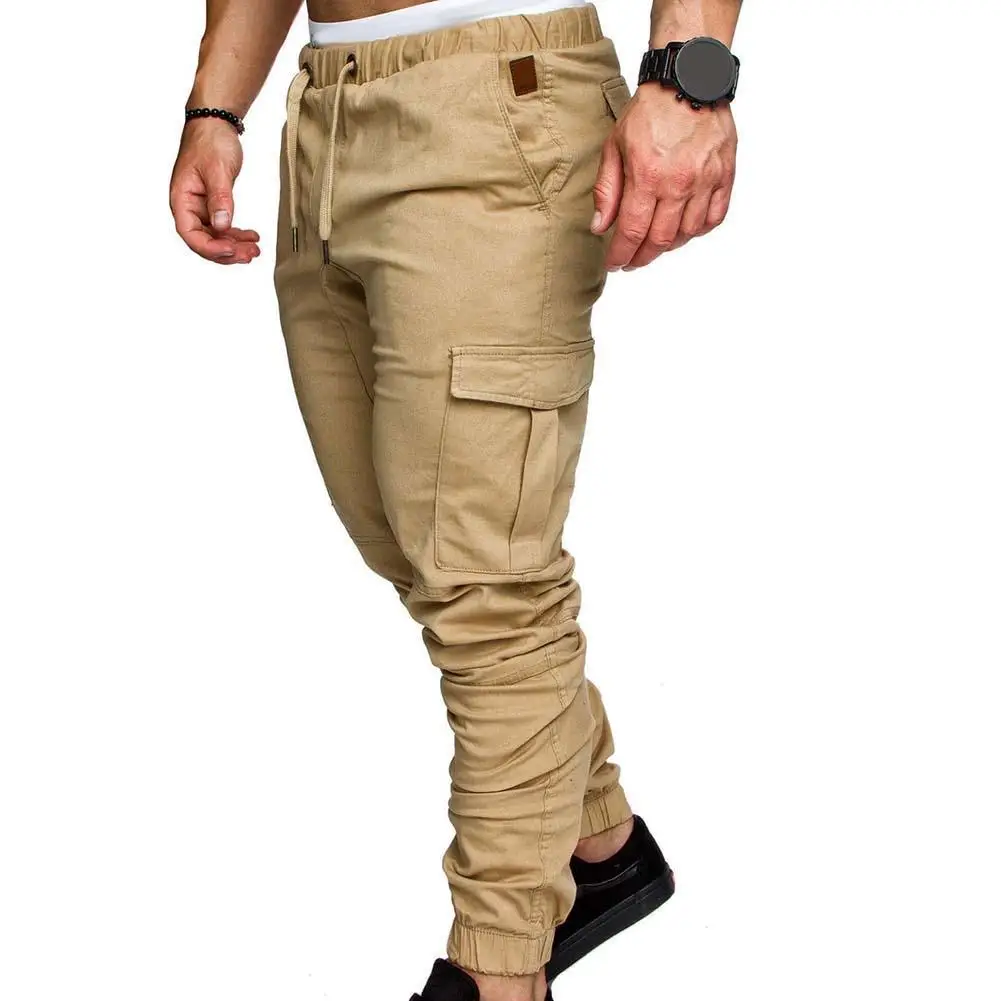 

Men Casual Cargo Pants Classic Outdoor Plus Size Men Solid Color Multi Pocket Drawstring Ankle Tie Cargo Pants Hiking Trousers