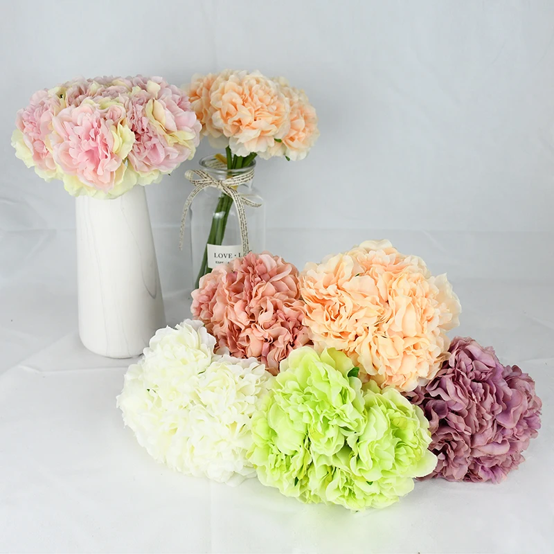 

5pcs/lot Artificial Silk Hydrangea Flower Bouquet Peony Fake Flowers Wreath Wedding Party Home Decor Supplies DIY Valentine Gift