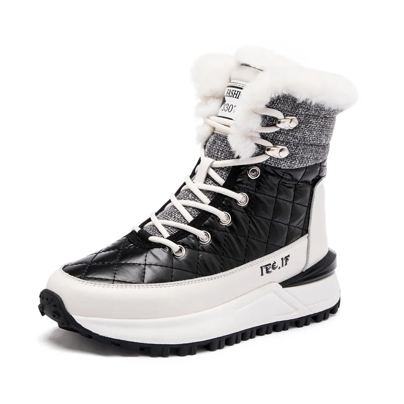 2021 New Winter Snow Boots Thicken Keep Warm Fashion Flat With Boots Lace-up Plush Med (3cm-5cm) Breathable Water Proof Non-slip