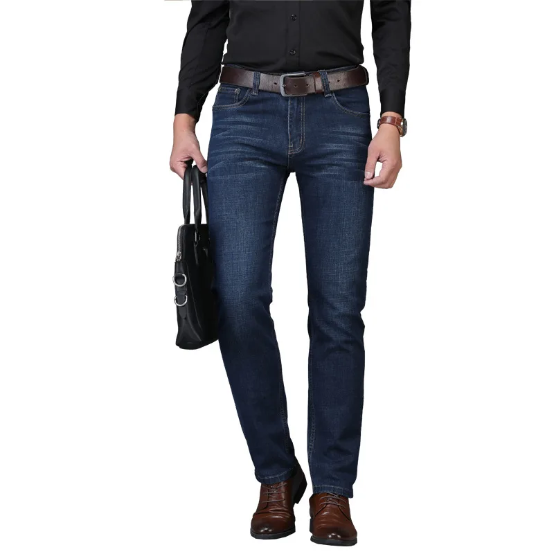 

Luren New Autumn and Winter Jeans Men's Elastic Straight Loose Business Dad Wear Casual Breathable Thin