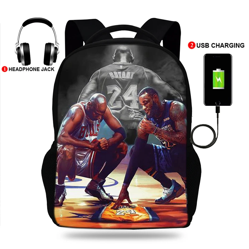 School Bag Basketball Super star Print School Backpack For Boys&Girls Teenager USB Charge Mens Backpack kids Laptop Backpack