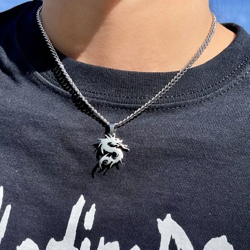 

Goth 3pcs Totem Dragon Necklace for Women Metal Vintage Punk Cool Hip Hop Animal Necklace Charms 90s Aesthetic 2021Gifts New