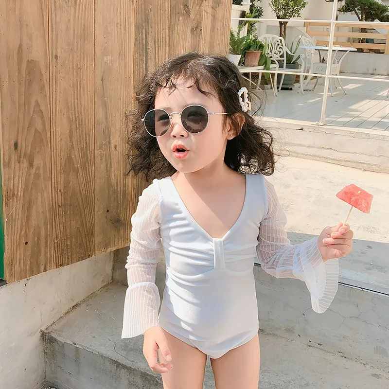 Купальный костюм для маленьких девочек, черный сетчатый кружевной бикини для детей, г., летний сексуальный купальный костюм с бретелькой на шее купальный костюм для девочек, одежда для плавания