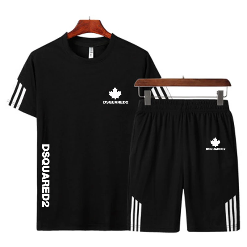 

2021 New Sports Suit Men'S Running Suit Gym Summer Two Piece Quick Drying Clothes Ice Thin Casual Short Sleeve Shorts Summer