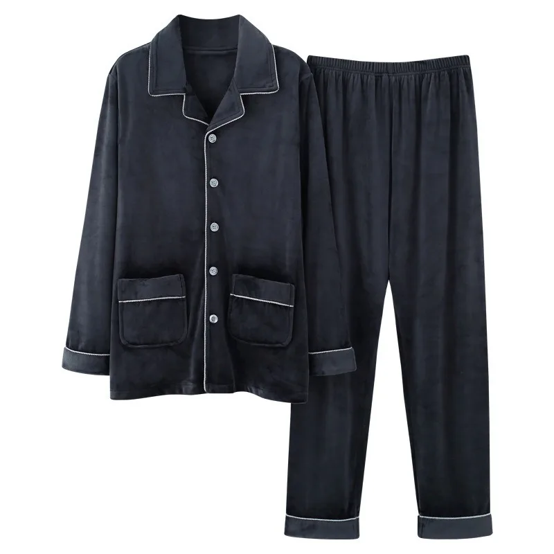 2020 Autumn/winter Pajamas Men's Flannel Korean Version of The Double-layer Thickened Island Fleece Cardigan Home Service Suit