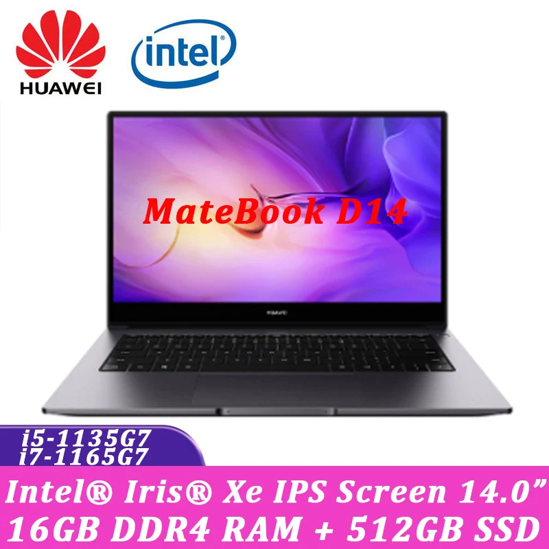 Ноутбук Huawei MateBook D 14 2021 дюймов 16 ГБ ОЗУ 512 Гб SSD 14-дюймовый полноэкранный ноутбук