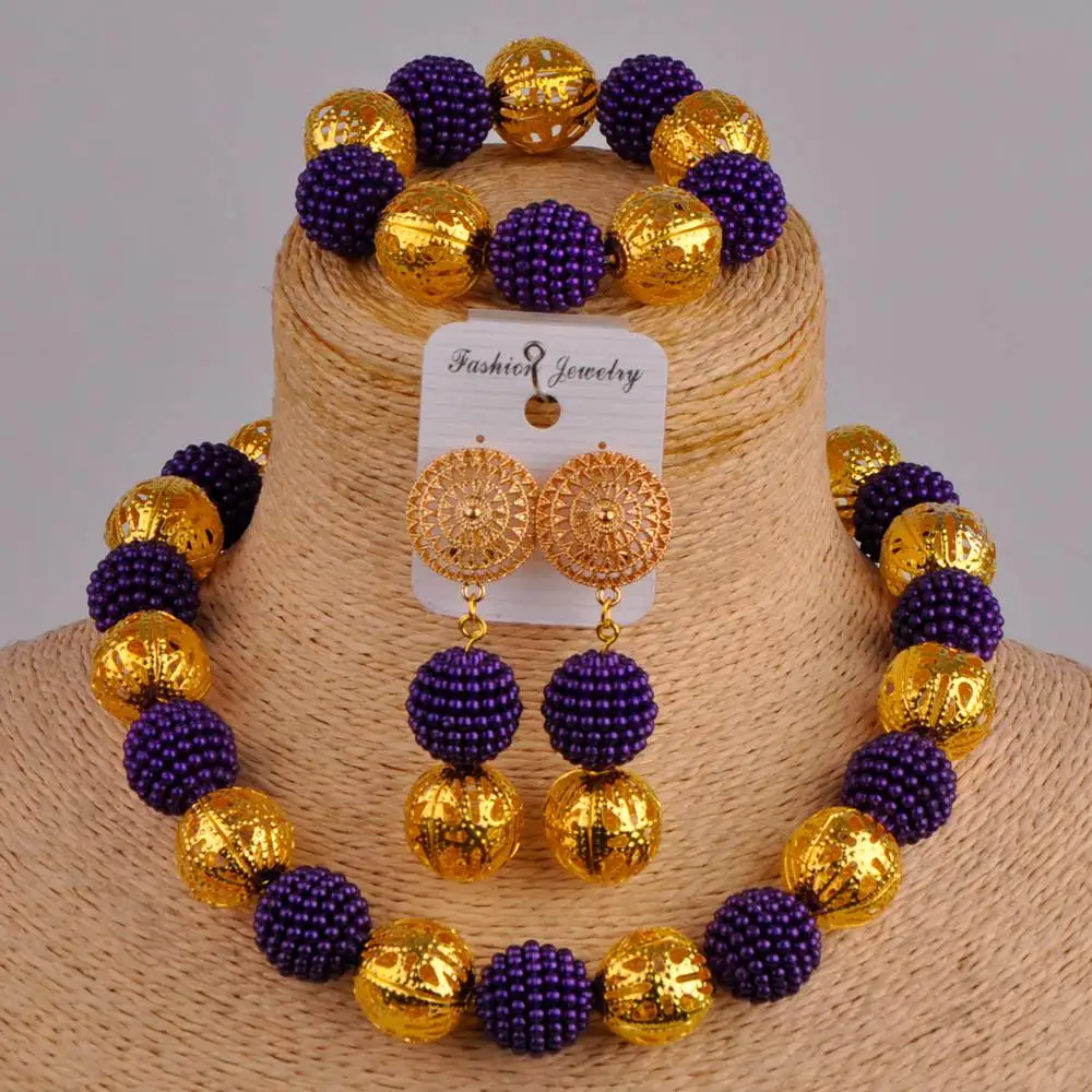

Majalia New Classic Purple Nigeria Wedding Imitation Pearl Jewelry African Beaded Wedding Jewelry Set XX-20