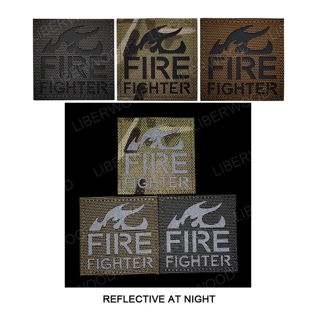 Reflective Fire Fighter Embroidered Patch Rescue Hook Glow in Dark Patches Medic Tactical Combat FIREFIGHTE PVC Badges 5