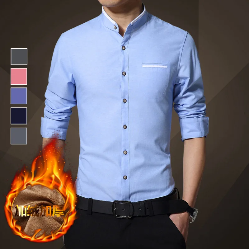 

New autumn and winter men's long sleeve warm shirt plus velvet padded inch shirt slim shirt
