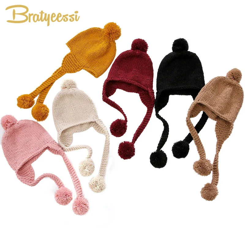 New Winter Baby Hat Pompom Cotton Knitted Cap for Girls Boys Infant Bonnet Kids Accessories 6 Colors | Детская одежда и обувь