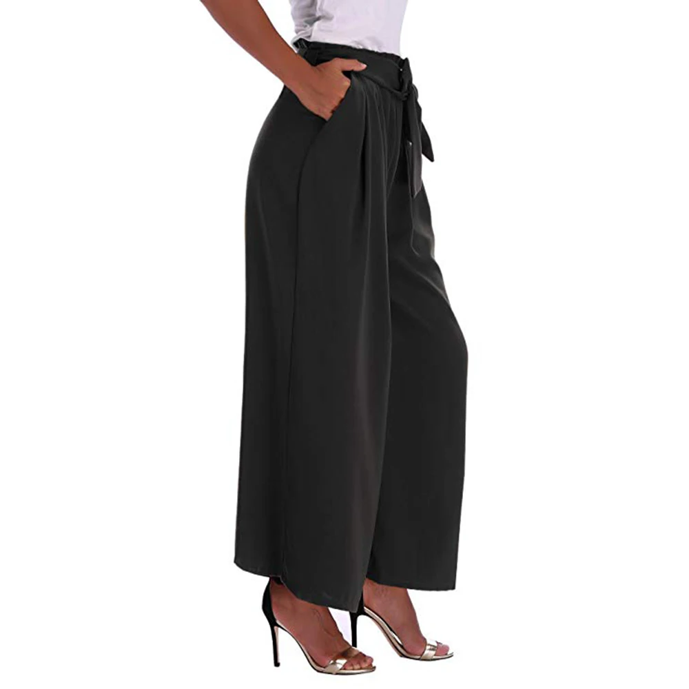 Брюки женские с широкими штанинами модные однотонные повседневные укороченные