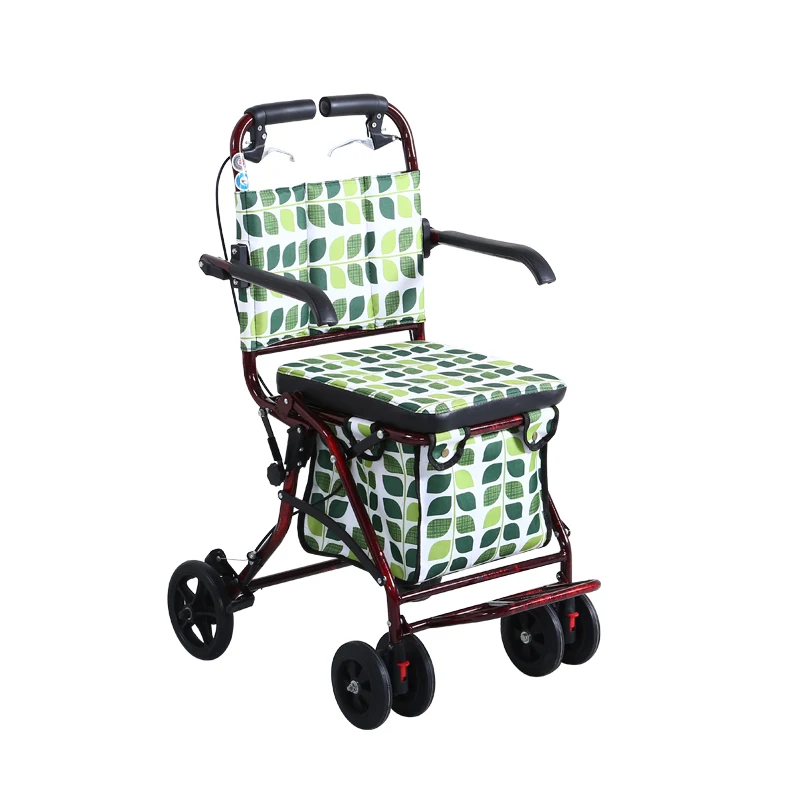 Folding Portable Rollator Walker with Seat and Wheels, Thicken Steel Frame Supports 220LBS Elderly Shopping Cart