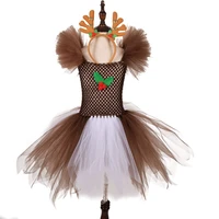 girls christmas brown deer cosplay costume children eve xmas ballet tulle princess dress with headband new year party elk outfit