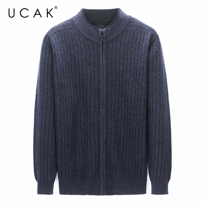 

Мужской Однотонный свитер из шерсти мериноса, на молнии