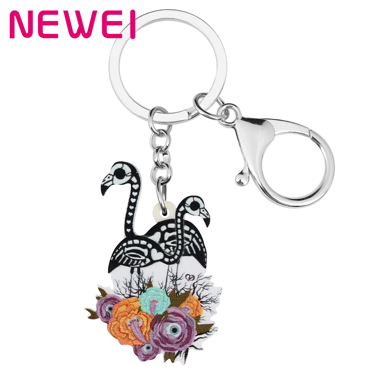 Newei акриловый Хэллоуин Череп фламинго брелки для ключей птица брелоки с