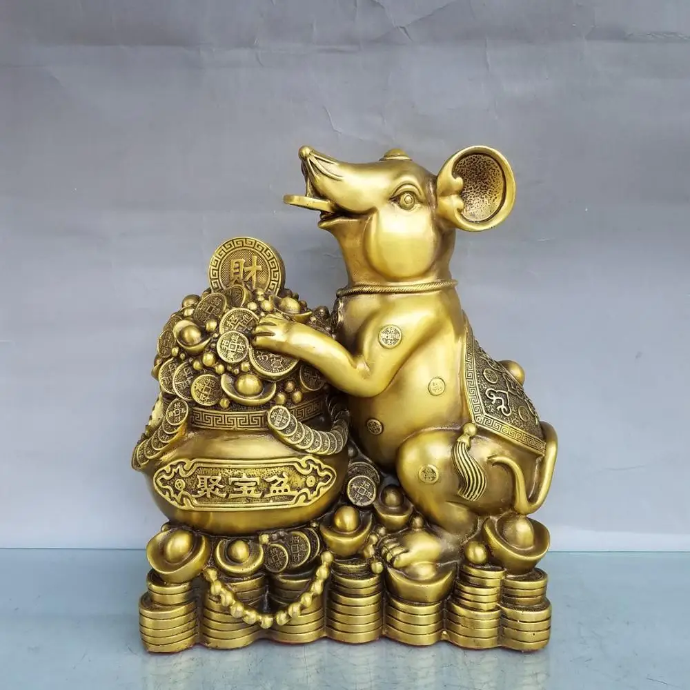 

wedding decoration Chinese Seikos Buddhism brass copper cornucopia mouse statue Implied wealth