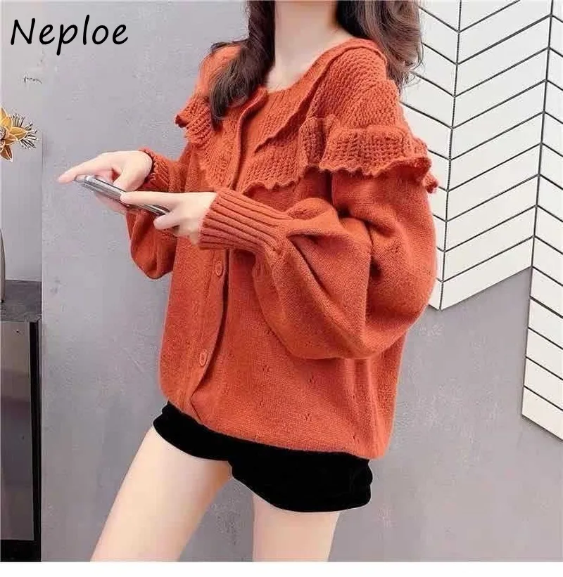 Женский вязаный кардиган Neploe свитер с рукавами-фонариками и круглым вырезом