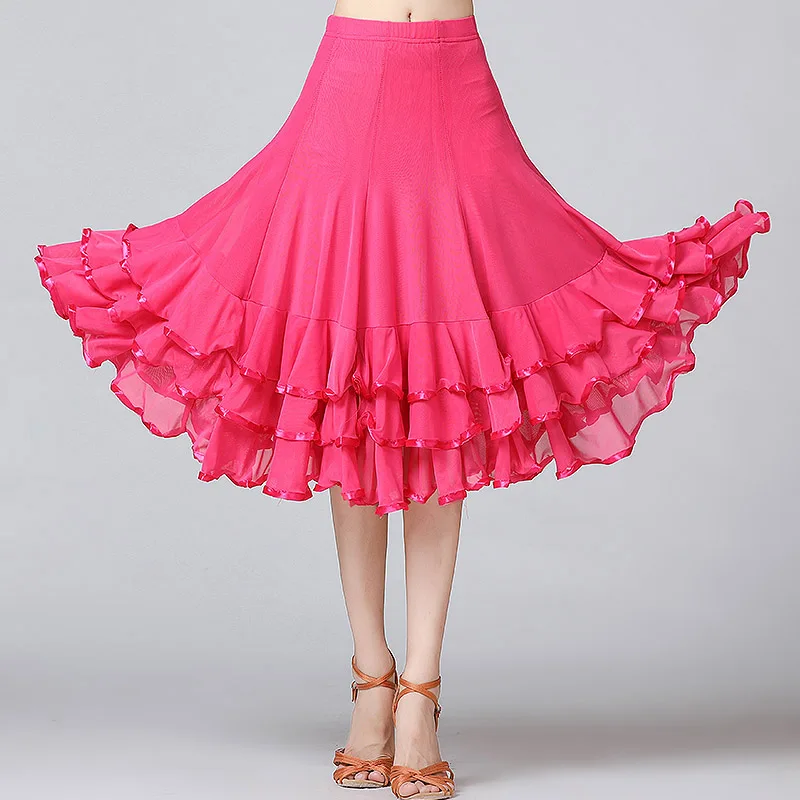 Rose Red Женские юбки для бальных танцев, женские современные юбки для танцев, костюмы для танго выступление, национальный стандарт, юбки для танцев - Цвет: Rose Red