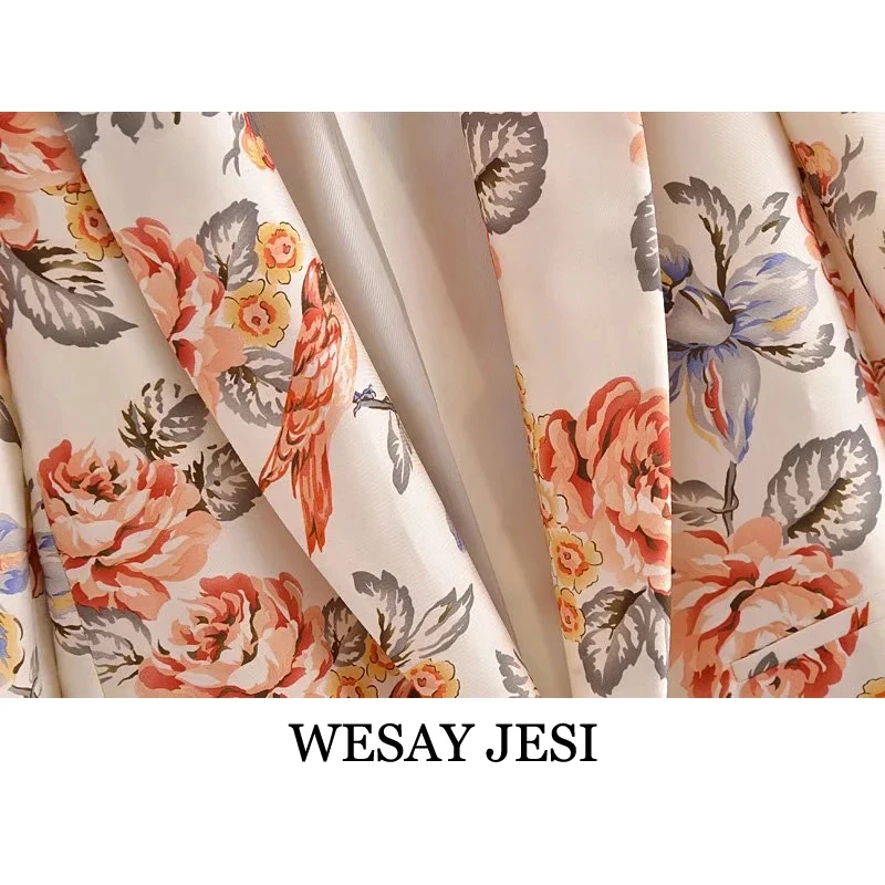 

WESAY JESI Fashion Women's Summer Suit Long Sleeve Coat Printed Chic Top Trouser Suits High Waist Straight Pants Two Piece Set