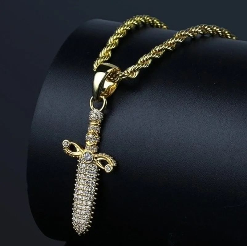 

Fashion Cubic Zirconia High Quality Metal Sword Pendant Necklace Men's Hip Hop Style Rock Party Jewelry