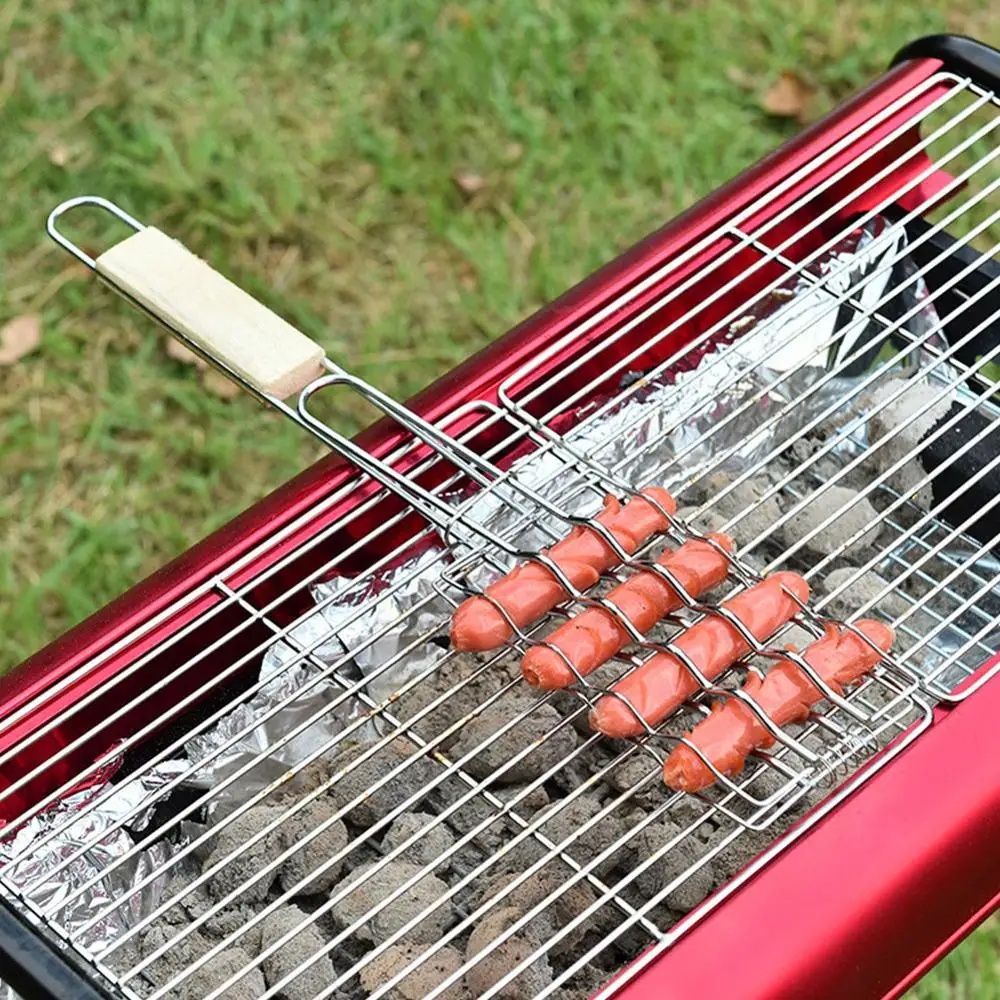 Металлическая деревянная ручка для барбекю колбасы гриль гриля сетка хот догов