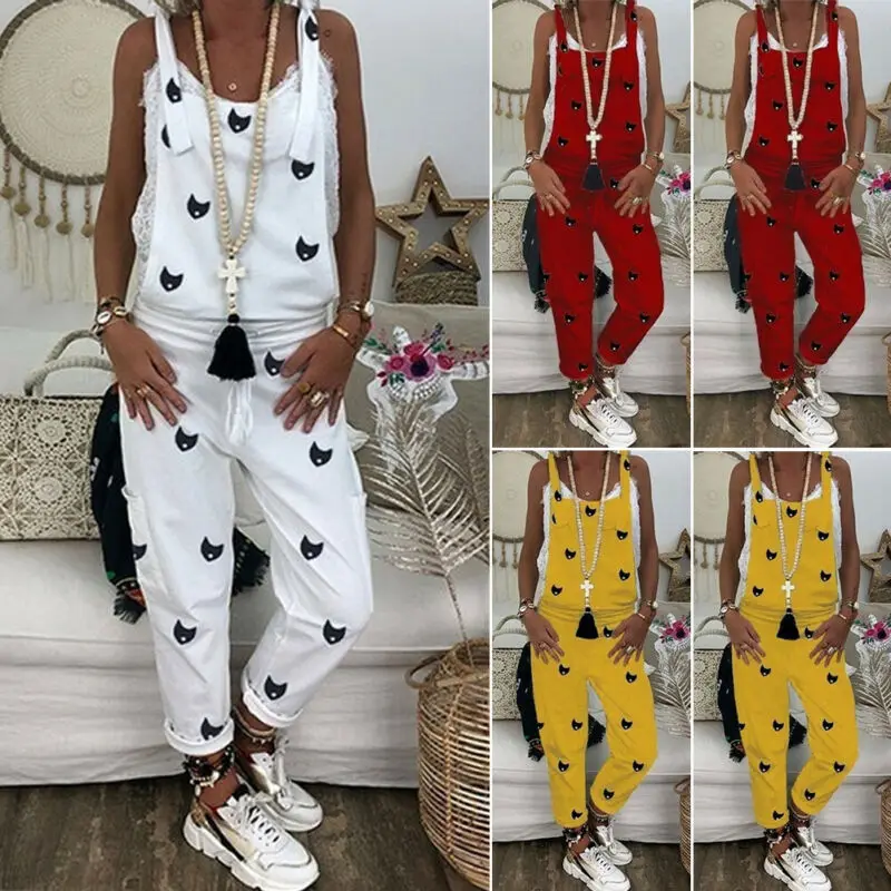 Женский свободный комбинезон на бретельках без рукавов|Женские комбинезоны| |