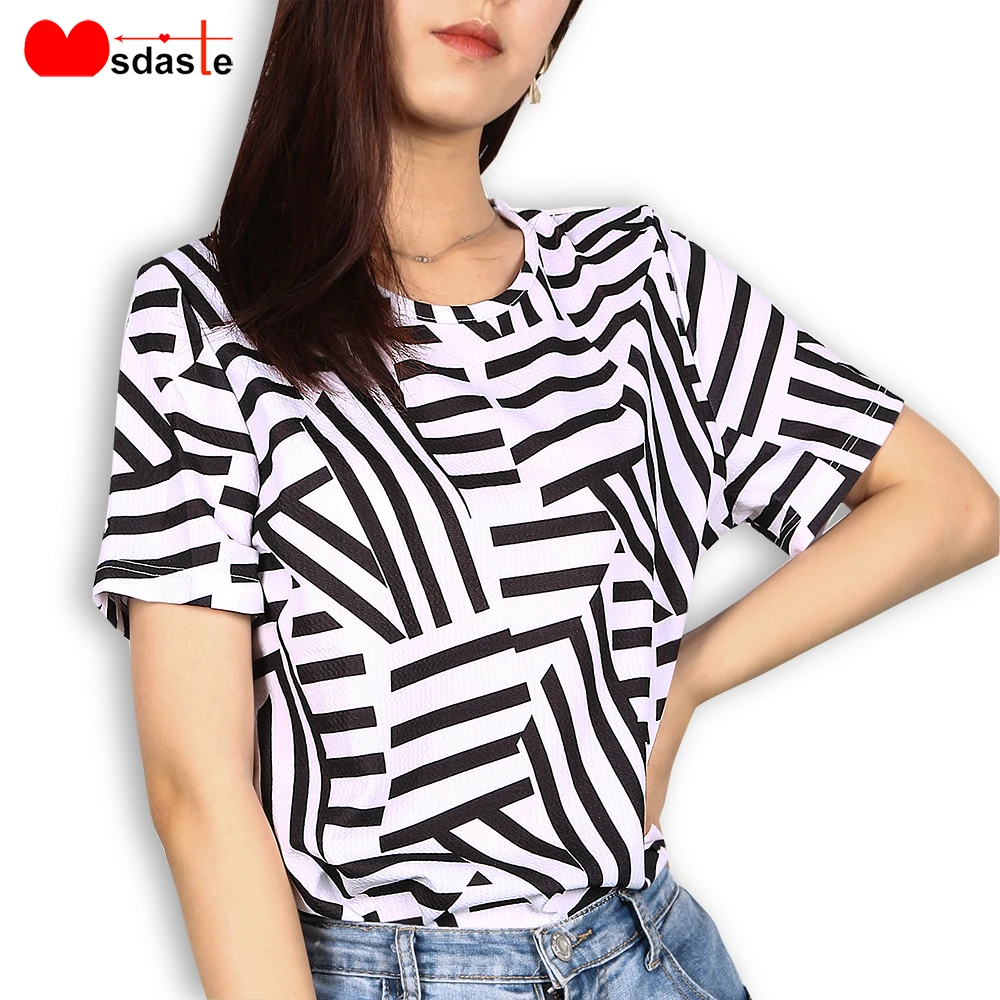 Женская футболка Повседневная Свободная с коротким рукавом полосатая Летняя