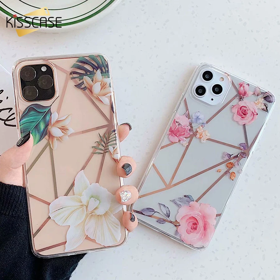 KISSCASE прозрачный гальванический цветочный чехол для телефона iPhone 7 8 Plus X XS XR 11 Pro Max