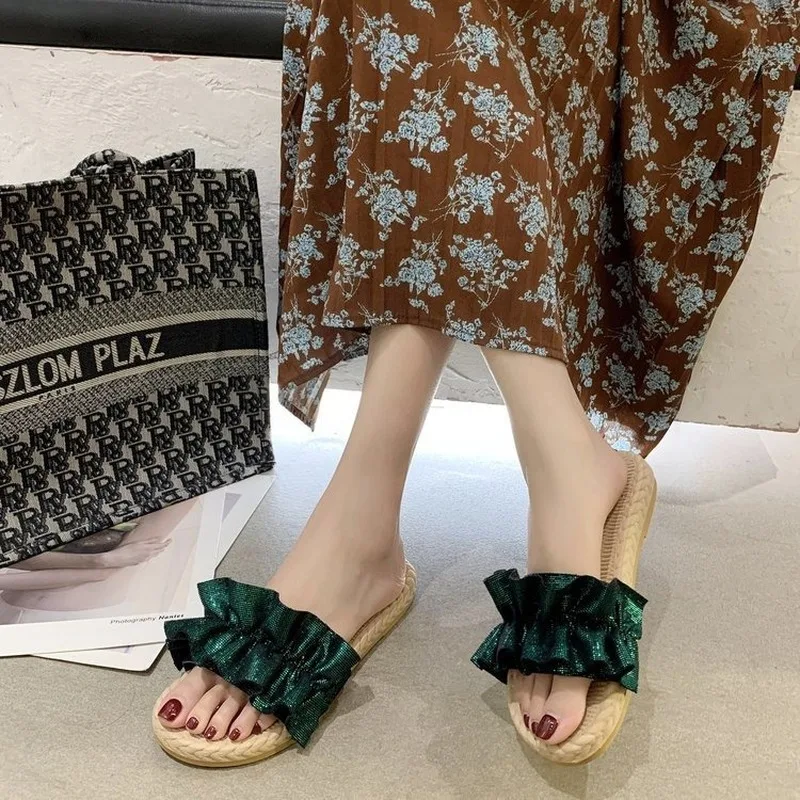 

2020 hot Women's Flat Slippers Plaited Fashion Woman Shoes Lattice Ladies Slides Casual Comfort Open Toe Female Mules Summer